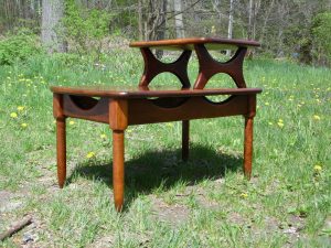 Mid Century Modern Step End Table Two Tier Sculptural Nightstand
