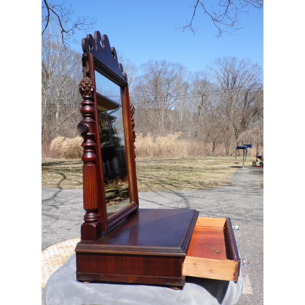 Vintage Chippendale Style Dresser Top Shaving Mirror Stand Vanity