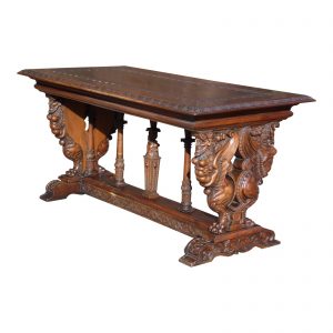 19th Century Italian Renaissance Style Carved Walnut Refectory Hall Table