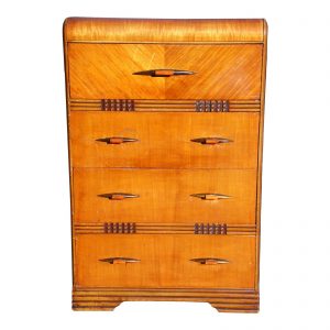 Vintage Art Deco Waterfall Highboy Dresser Walnut Chest of Drawers