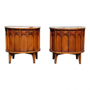 Pair Mid Century Modern Kent Coffey Perspecta Marble Tables Nightstands