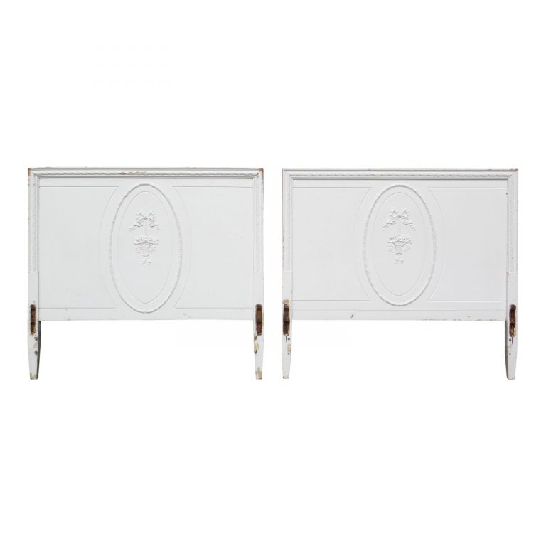 Vintage Pair White Painted Cottage Shabby Chic Twin Bed Headboards Deco2Modern Mid Century