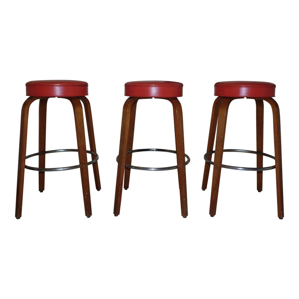 Vintage Set of 3 Mid Century Modern Bentwood Counter Bar Stools