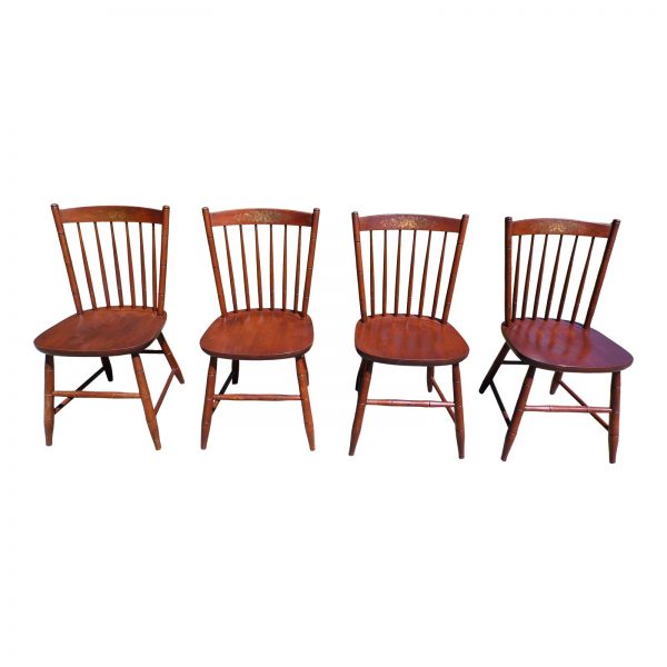Vintage L. Hitchcock Riverton Solid Cherry Stenciled Dining Chairs- Set of 4