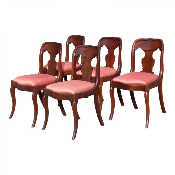 Antique Flame Mahogany American Empire Dining Chairs 19th C - Set of 5
