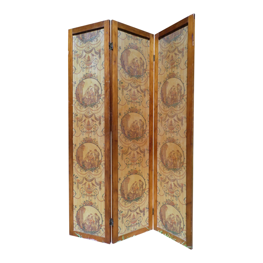 Vintage 3 Panel Folding Room Divider Double Sided Privacy Dressing