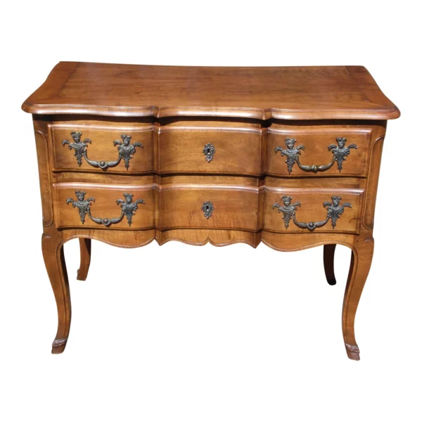Antique French Louis XIV Fruitwood 2 Drawer Chest Provincial Serpentine Commode
