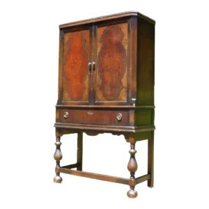 Vintage Feinberg Walnut Art Deco China Cabinet Bar Cupboard Linen Press