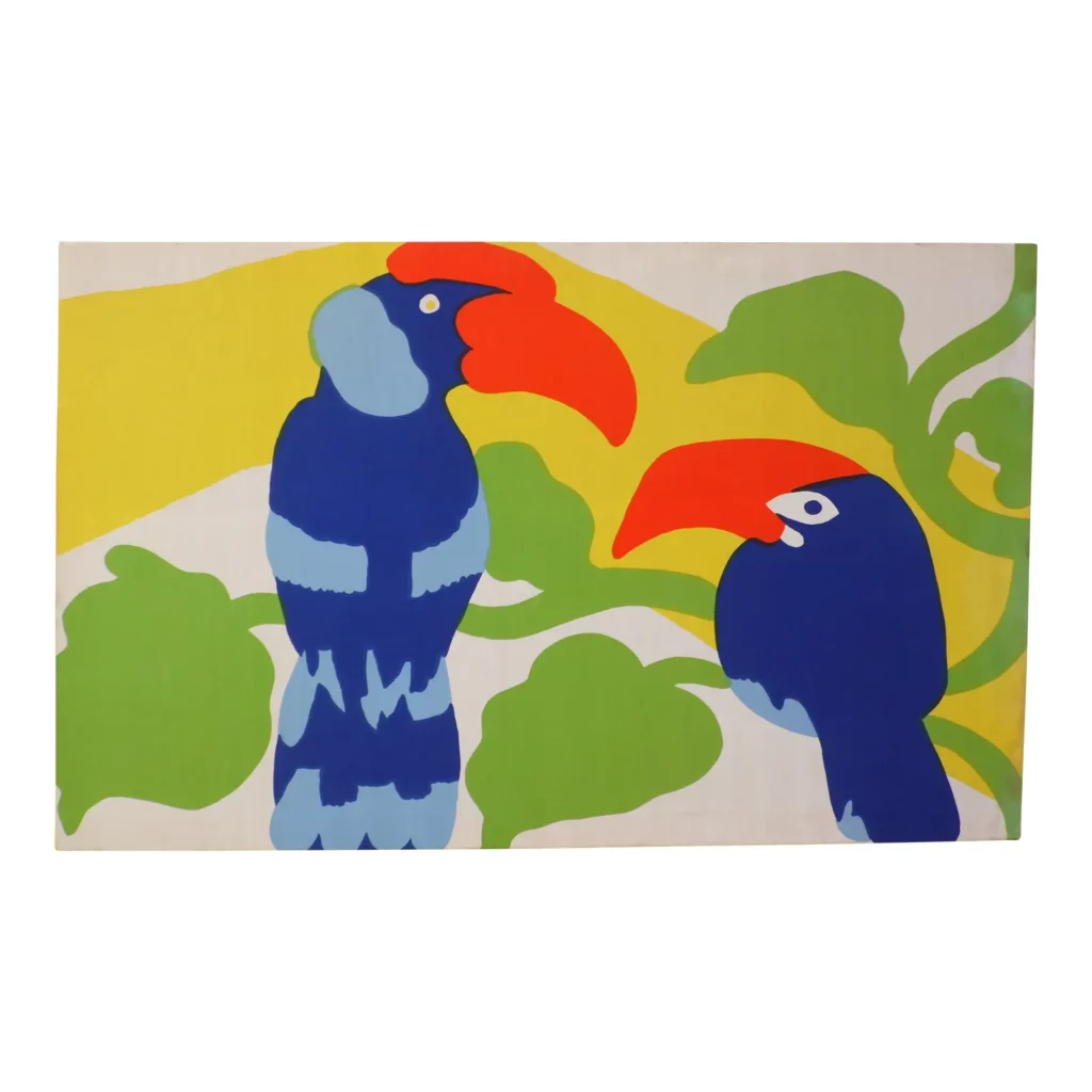 Vintage Marimekko Pepe Parrots Stretched Framed Fabric Print Maija 