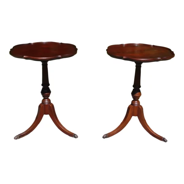 Vintage Pair Duncan Phyfe Federal Style Imperial Mahogany Pie Crust Tables