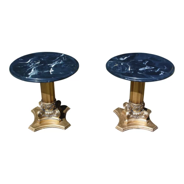 Vintage Pair Quartite Creative Corp Marbelous Gold Gilt Pedestal End Tables