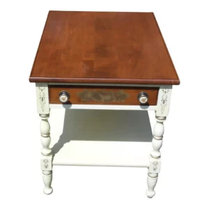 Vintage L. Hitchcock White Stenciled Harvest End Table Nightstand