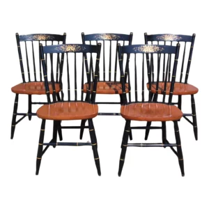 Vintage L. Hitchcock Floral Stenciled Windsor Dining Chairs -Set of 5