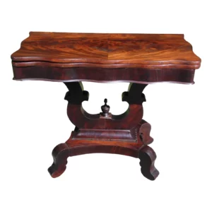 Antique 19th C Empire Flame Mahogany Swivel Top Console Game Table