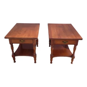Vintage Pair Harden Solid Cherry 2 Tier End Tables Nightstands