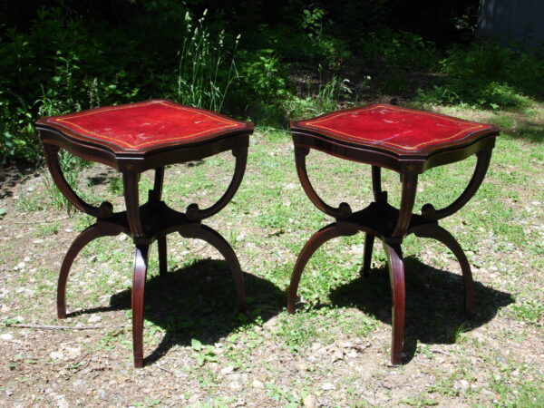 Vintage Pair Adams Always Regency Style Mahogany Red Leather Top Tables