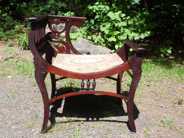 Antique Solid Mahogany Curule Victorian Photography Chair