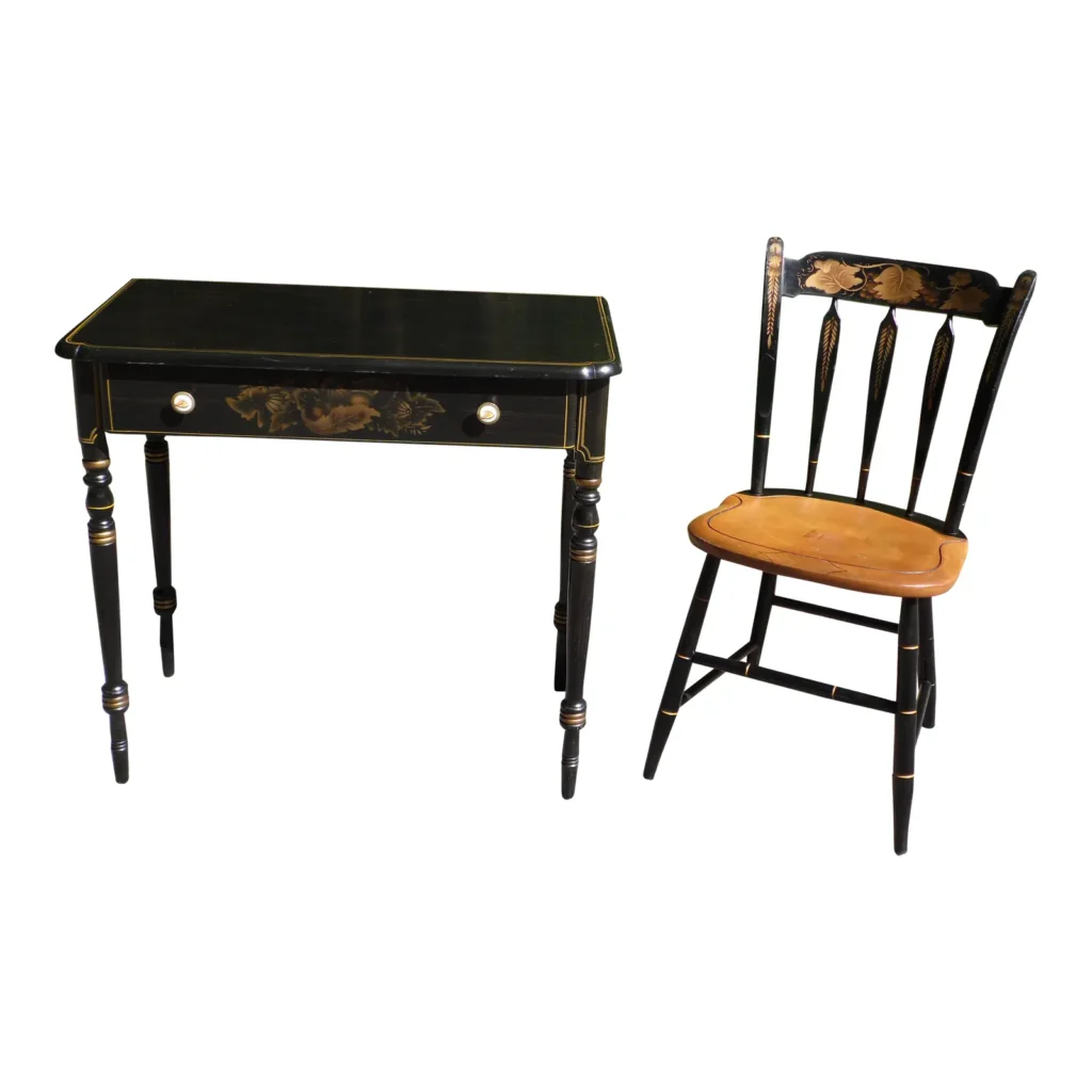 K3307 1912's Heintz Art l Shop トレイ Vintage L. Hitchcock Harvest Stencil Black Desk Table Vanity +