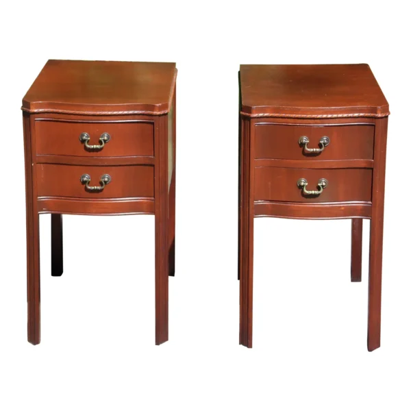 Vintage Pair Mahogany Serpentine Nightstands End Tables Wabash