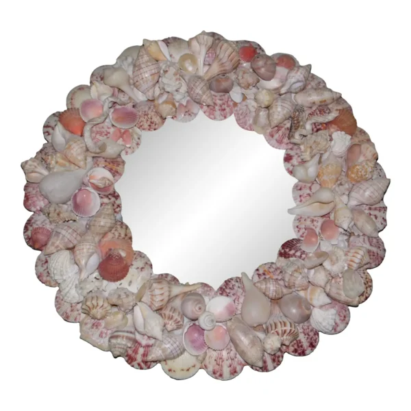 Vintage Coastal Shell Encrusted Wall Mirror 14" Round Seashell Mirror