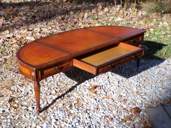 Vintage Imperial Demilune Curved Mahogany Leather Top Coffee Table - Image 2