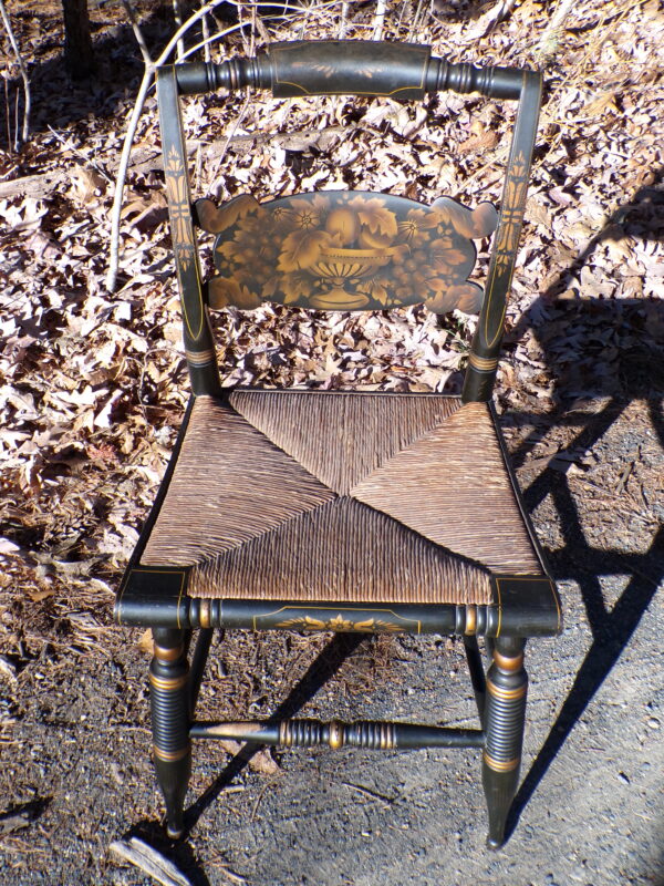 Vintage Turtle Pillow Back Hitchcock Harvest Stenciled Rush Seat Dining Chair - Image 2