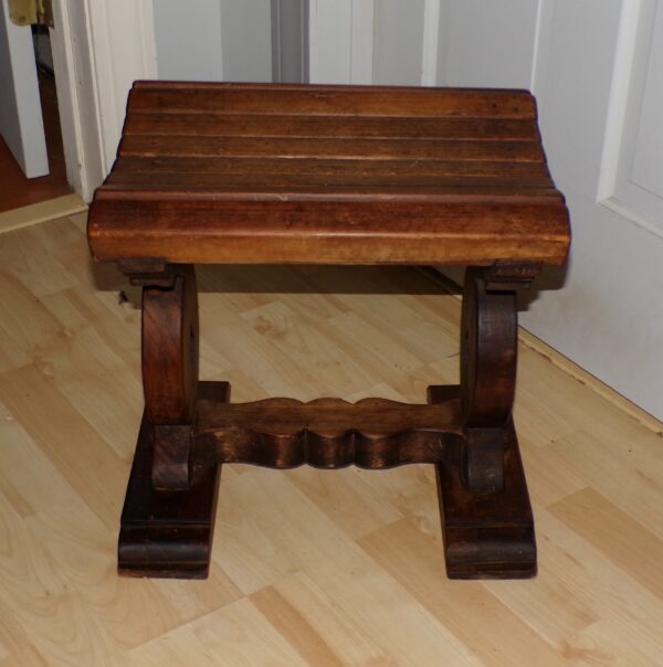 Vintage Rustic Slat Bench Solid Wood Trestle Stool Vanity Chair - Image 3