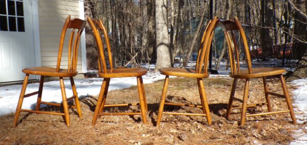 Vintage Set of 4 L. Hitchcock Arrow Back Solid Maple Stenciled Dining Chairs - Image 2