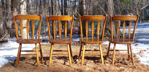 Vintage Set of 4 L. Hitchcock Arrow Back Solid Maple Stenciled Dining Chairs - Image 3