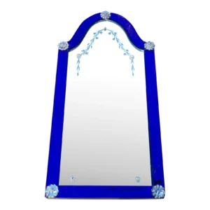 Vintage Art Deco Venetian Style Cobalt Blue Glass Framed Pier Mirror C 1930’s