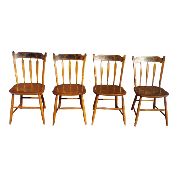 Vintage Set of 4 L. Hitchcock Arrow Back Solid Maple Stenciled Dining Chairs