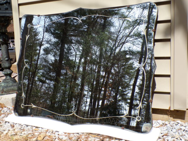 Vintage Large Art Deco Venetian Style Etched Frameless Mantle Mirror Wall Mirror - Image 2