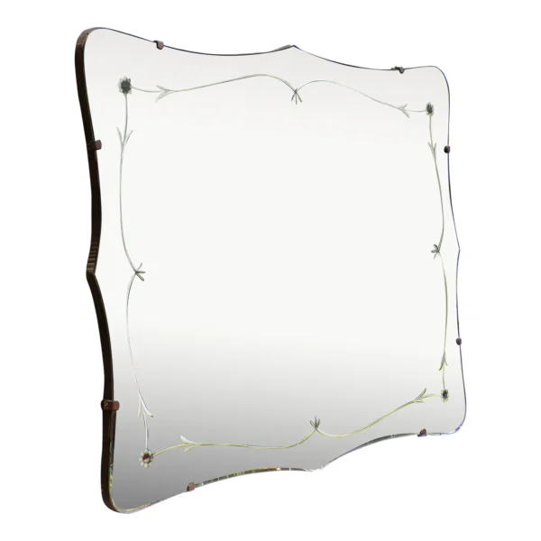 Vintage Large Art Deco Venetian Style Etched Frameless Mantle Mirror Wall Mirror