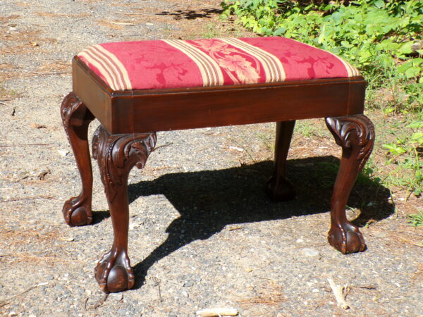 Vintage Chippendale Solid Mahogany Queen Anne Vanity Bench Stool Footstool - Image 2