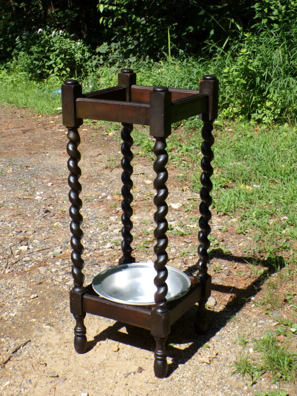 Vintage Arts & Crafts Era Oak Barley Twist Plant Stand Cane Umbrella Stand - Image 2