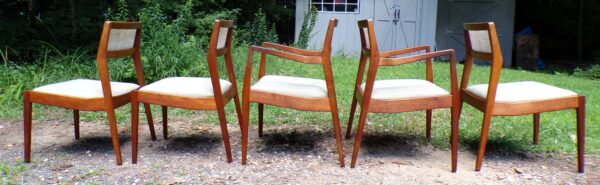 Vintage Mid Century Set of 5 Jens Risom Walnut and Caned Playboy Dining Chairs - Image 3