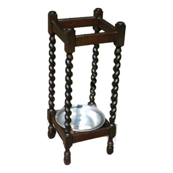 Vintage Arts & Crafts Era Oak Barley Twist Plant Stand Cane Umbrella Stand
