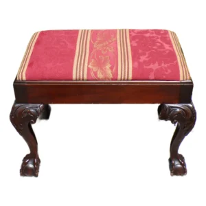 Vintage Chippendale Solid Mahogany Queen Anne Vanity Bench Stool Footstool
