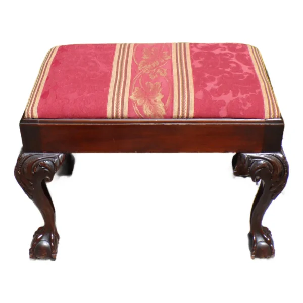 Vintage Chippendale Solid Mahogany Queen Anne Vanity Bench Stool Footstool
