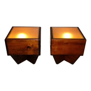 Vintage Mid Century Modern Pair Handcrafted Light Up End Tables Cocktail Tables