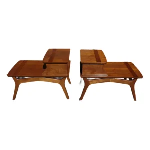 Vintage Pair Mid Century Modern Walnut Two Tiered Step End Tables Baumritter