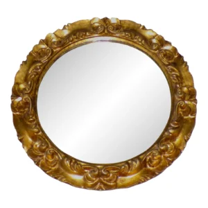 Vintage Italian Florentine Gilded Gesso Round Mirror Fleur De Lis