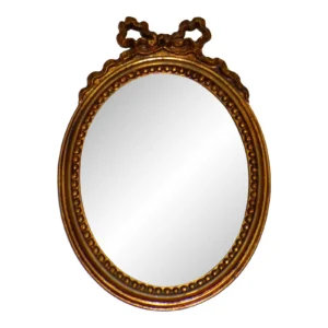 Vintage Italian Florentine Gilded Oval Mirror Ribbon Bow Accent Italy