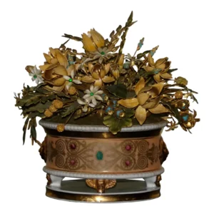 Vintage Jane Hutcheson Gorham Enamel Metal Jeweled Floral Sculpture Porcelain Vase